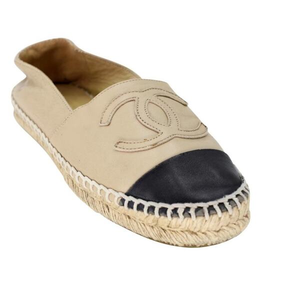 Chanel Espadrille 37 Leather Cap Toe CC Flats CC-S0304P-0008 - Picture 7 of 12
